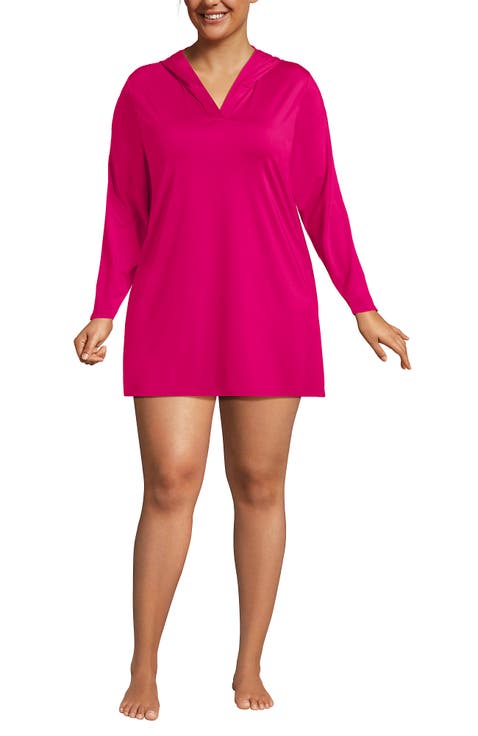 Cotton Jersey Long Sleeve Hooded Swim Cover-up Dress