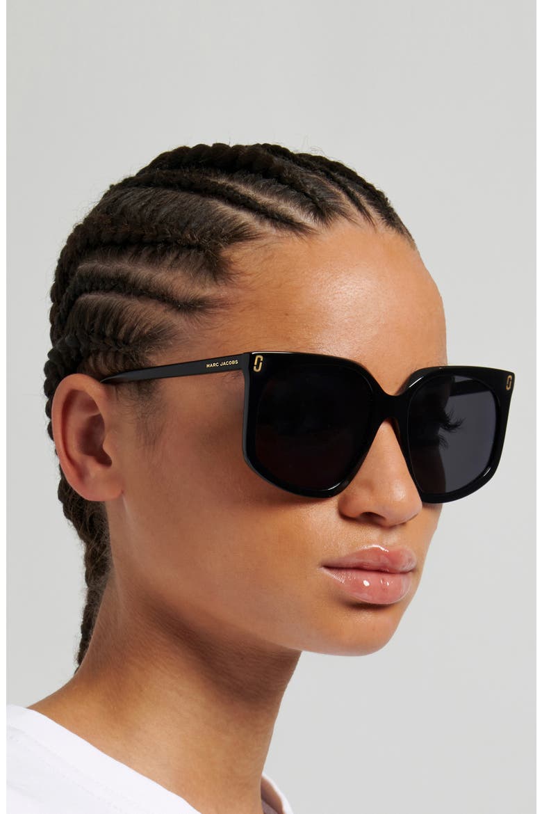 57mm Geometric Square Sunglasses, Alternate, color, BLACK/ GREY