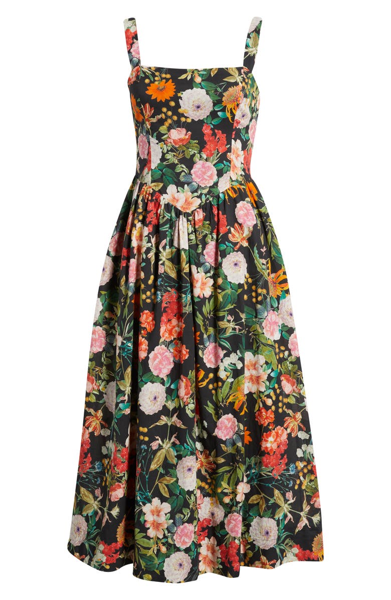 Julia Jordan Floral Basque Waist Sundress, Alternate, color, Black Multi