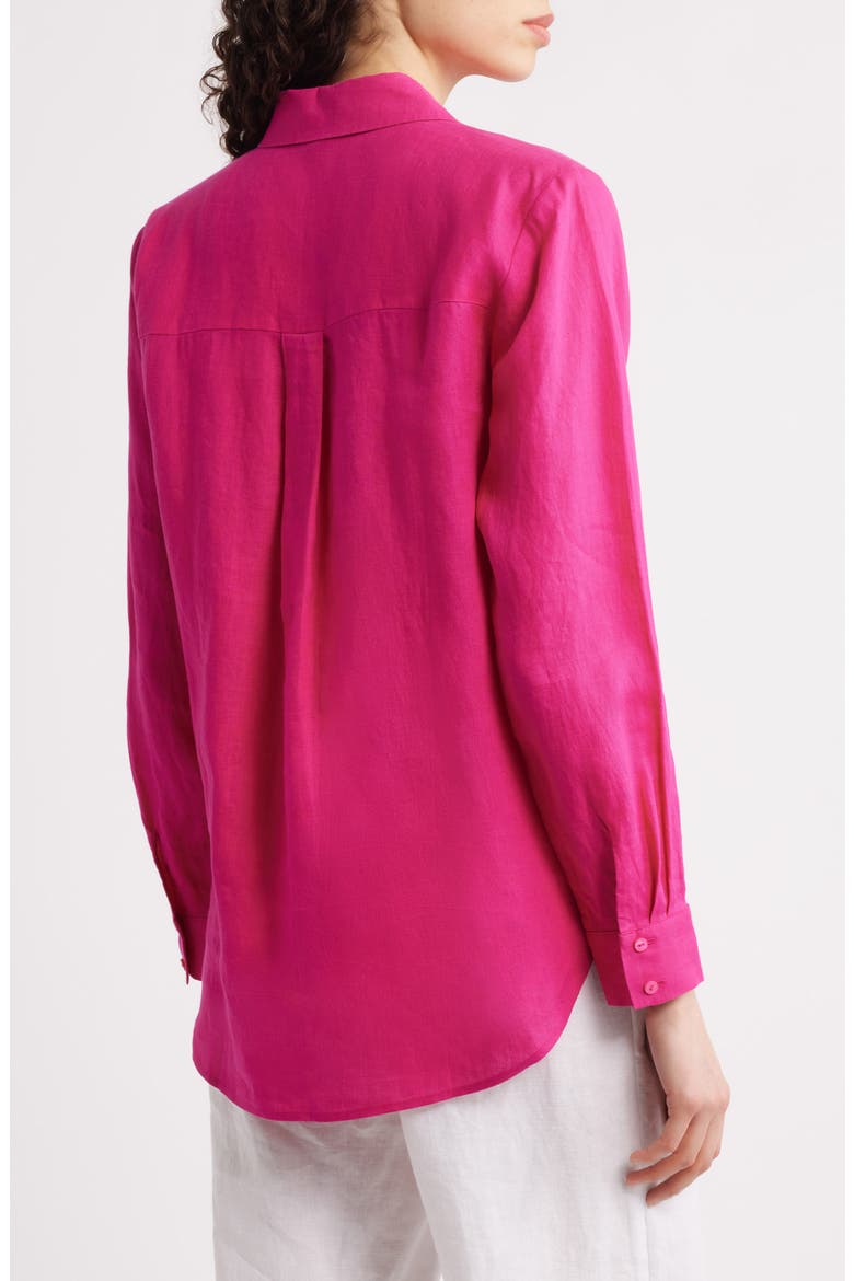 Classic Collar Organic Linen Long Button-Up Shirt, Alternate, color, FUCHSIA