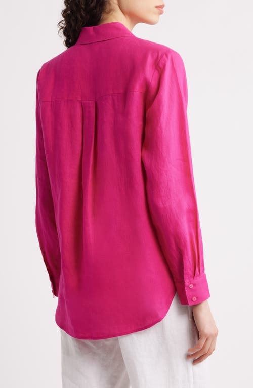 Eileen Fisher Classic Collar Organic Linen Long Button-up Shirt In Pink