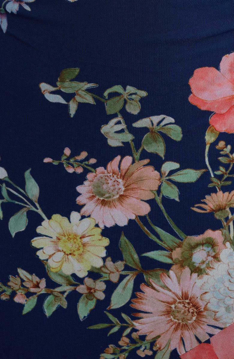 Vince Camuto Floral Long Sleeve Mesh Body-Con Dress, Alternate, color, Navy Multi