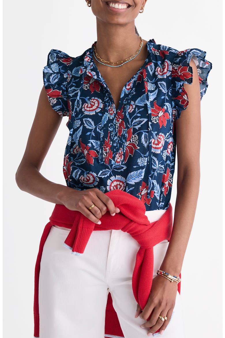 Adare Ruffle Sleeve Top, Main, color, INDIE FLORAL L NAVY