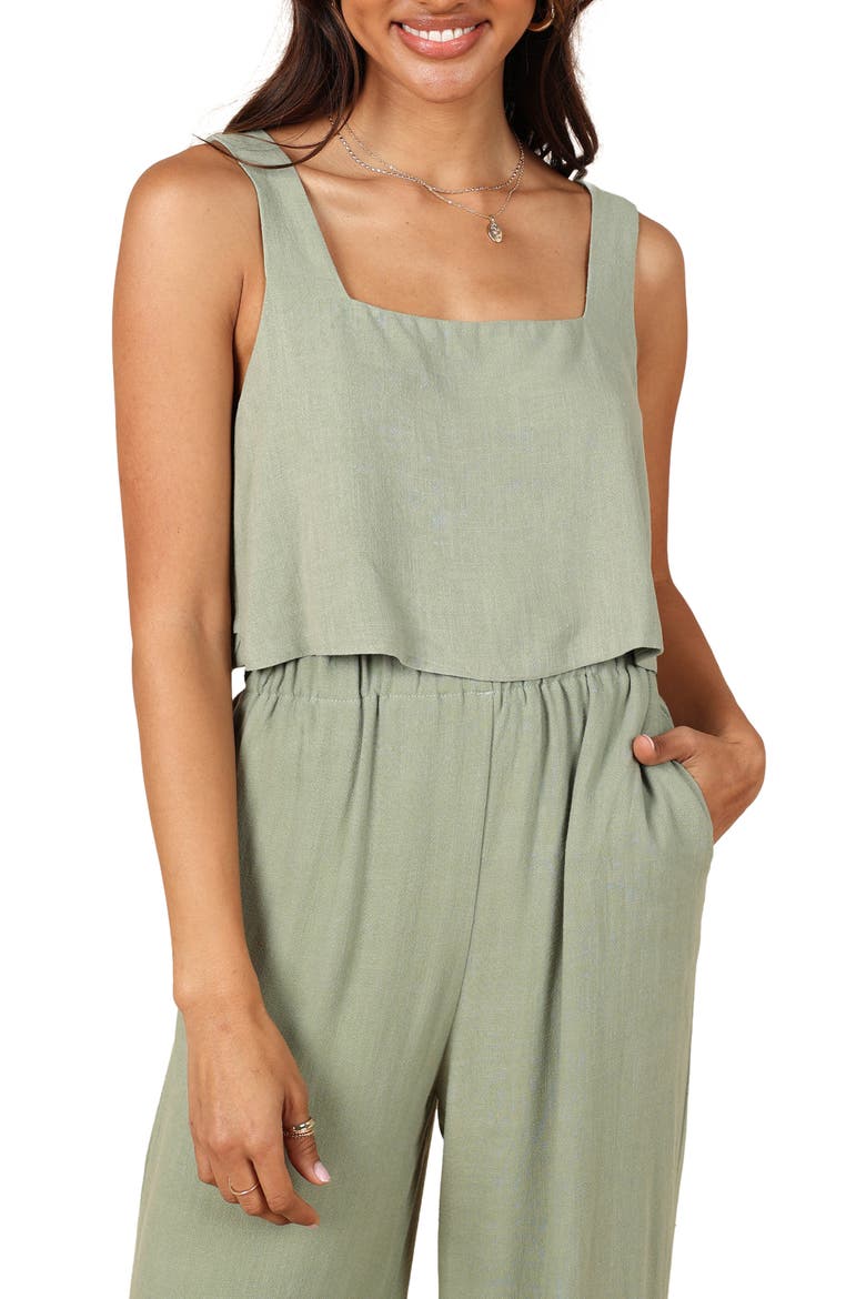 Eleanor Linen Crop Tank, Main, color, GREEN