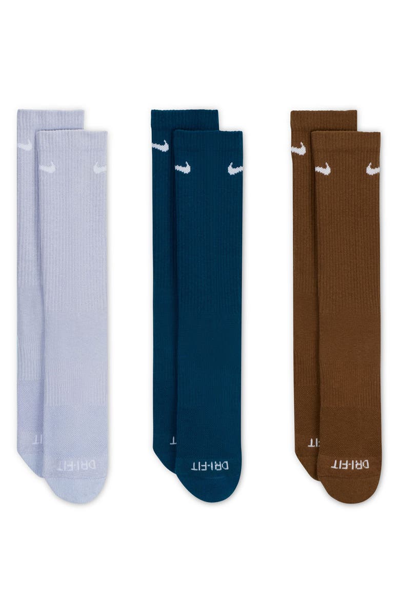 Nike Assorted 3-Pack Everyday Plus Cushion Crew Training Socks, Main, color, Blue/ Brown Multi