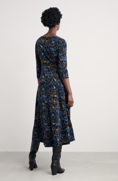 Seasalt Cornwall Veronica Print Stretch Organic Cotton Jersey Midi Dress In Blue