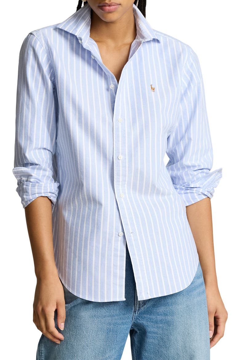 Oxford Cotton Button-Up Shirt, Main, color, HARBOR ISLAND BLUE/ WHITE