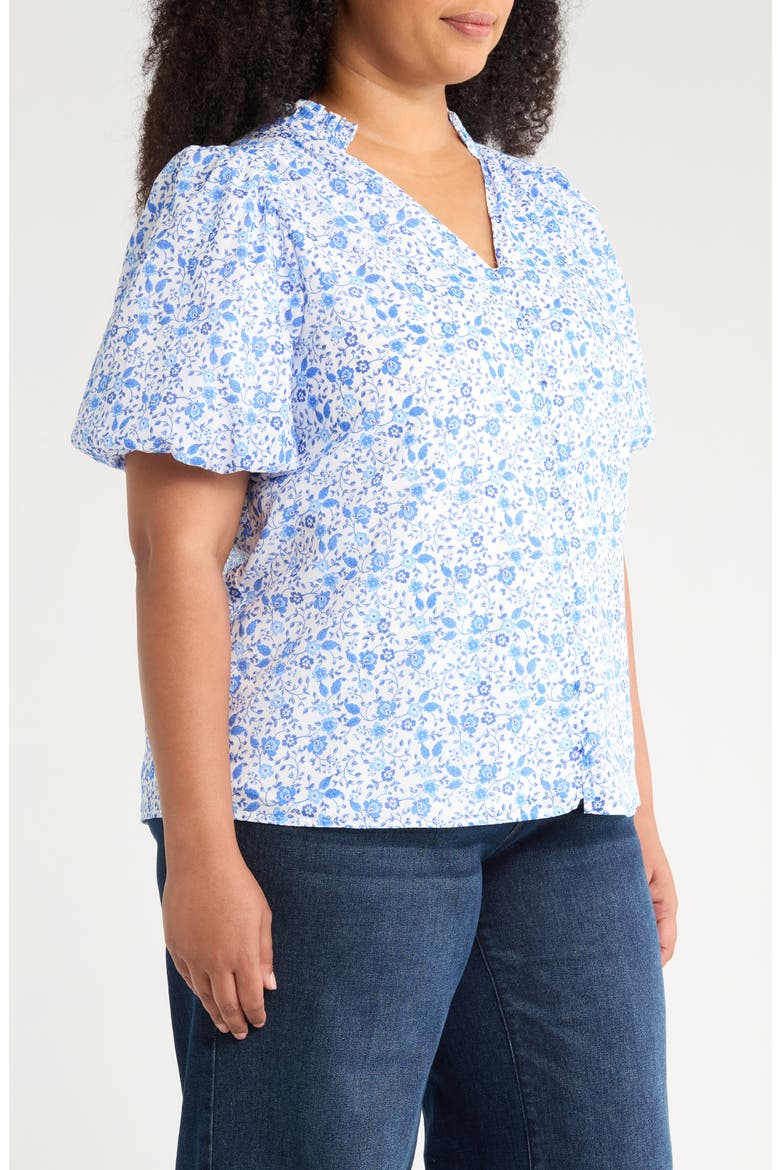 Maisie Idara Floral Puff Sleeve Top, Alternate, color, WHITE/ BLUE COMBO