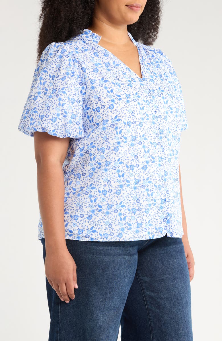 SUGARLIPS Maisie Idara Floral Puff Sleeve Top, Alternate, color, White/ Blue Combo