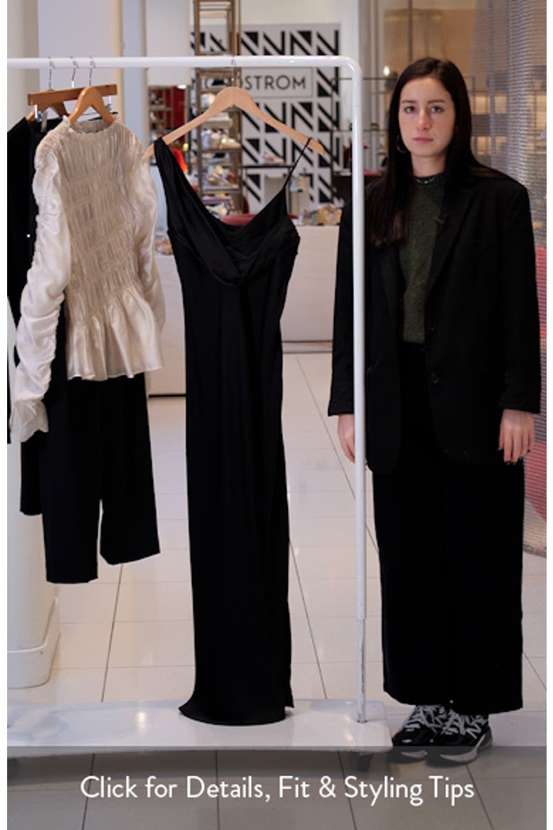 Asymmetric Cowl Neck Satin Midi Dress video