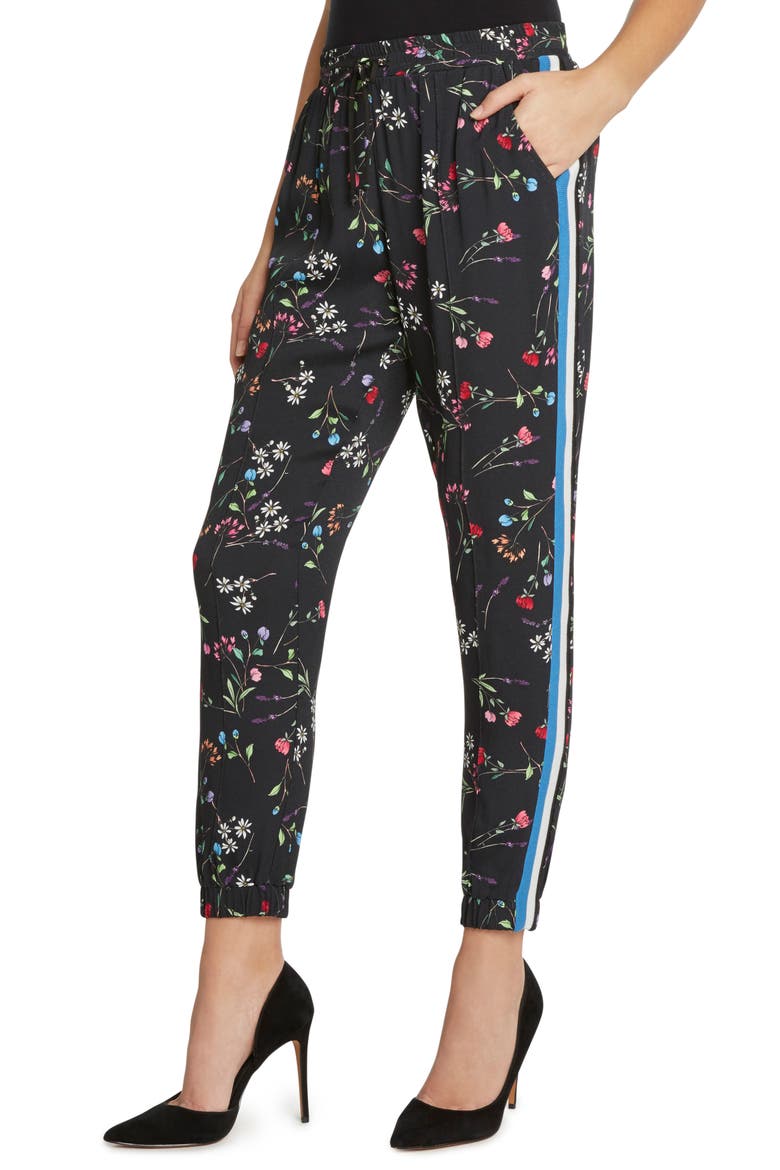 Willow & Clay Side Stripe Floral Jogger Pants, Main, color, BLACK