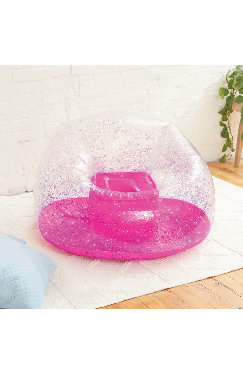 Three Cheers For Girls Pink Glitter Confetti Inflatable Chair Sparkle, Alternate, color, Multicolored