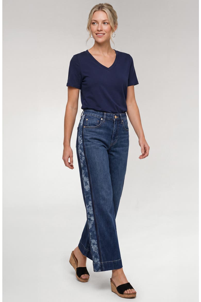 Stride Floral Side Stripe Ankle Wide Leg Jeans, Alternate, color, INDIGO GARDENS