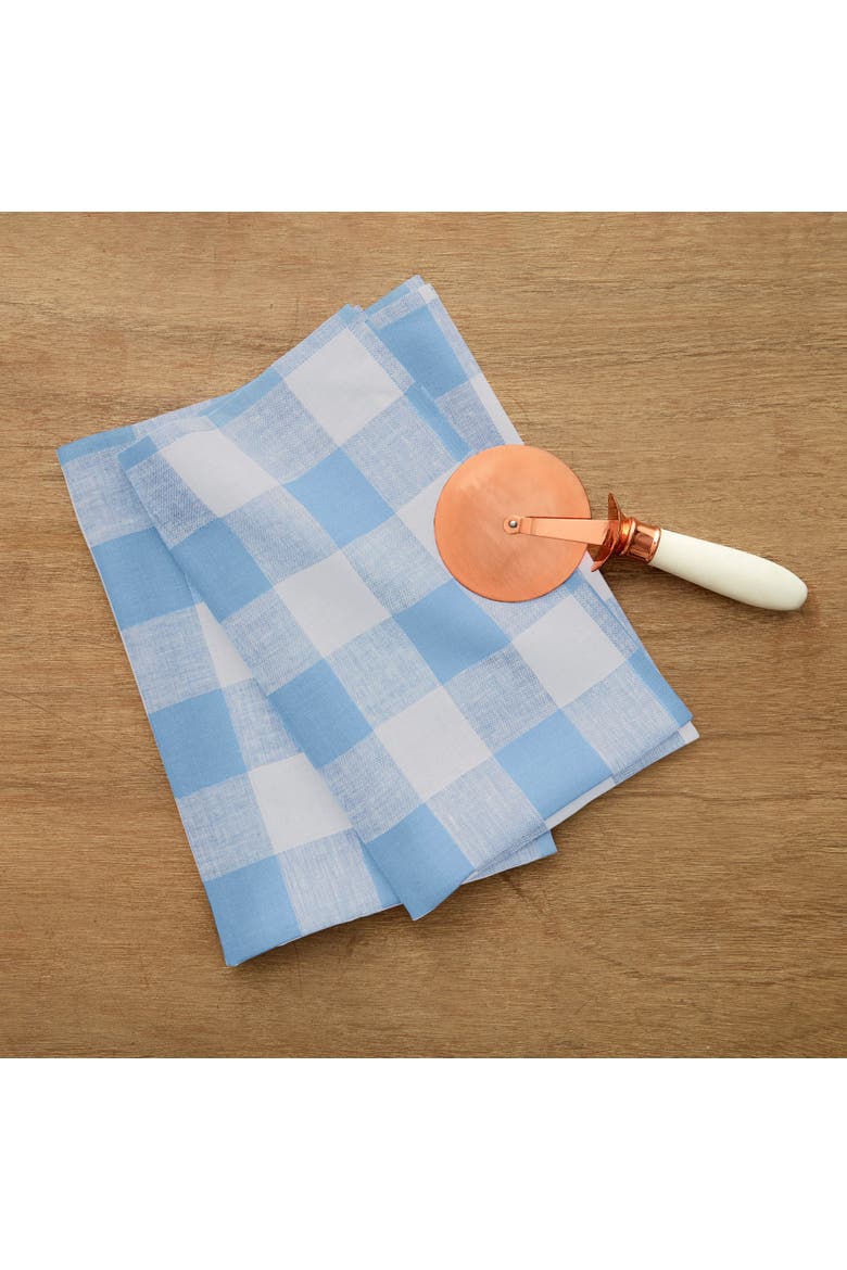Linen Kitchen Towels Set of 2, 16.5 x 26.5" - Buffalo Check, Alternate, color, Blue Bell