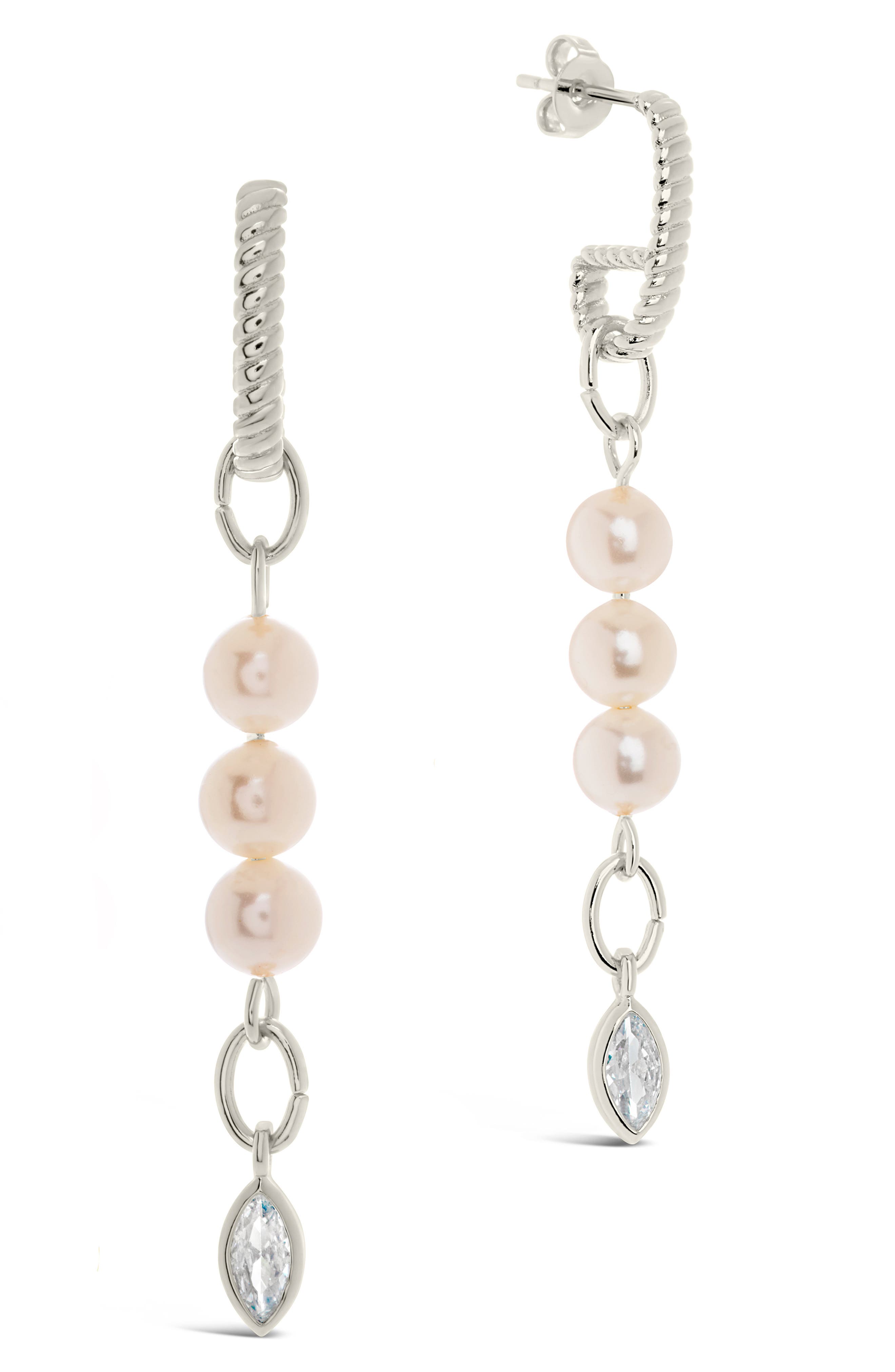 Sterling Forever Ivanna Cultured Pearl & Cubic Zirconia Linear Drop Earrings