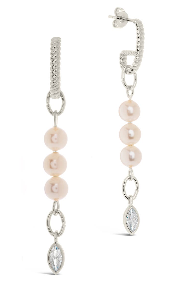 Ivanna Cultured Pearl & Cubic Zirconia Linear Drop Earrings, Main, color, SILVER