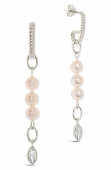 Sterling Forever Ivanna Cultured Pearl & Cubic Zirconia Linear Drop Earrings