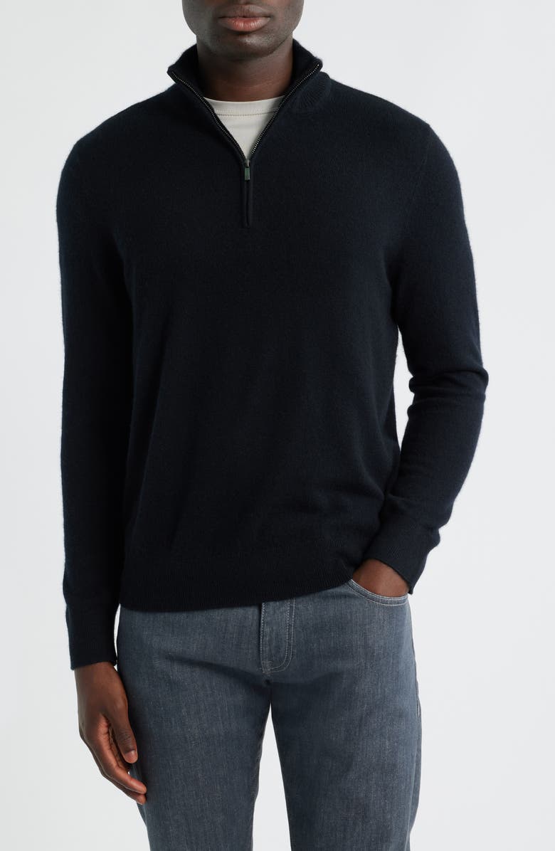 Nordstrom Quarter Zip Cashmere Sweater, Main, color, Black Caviar