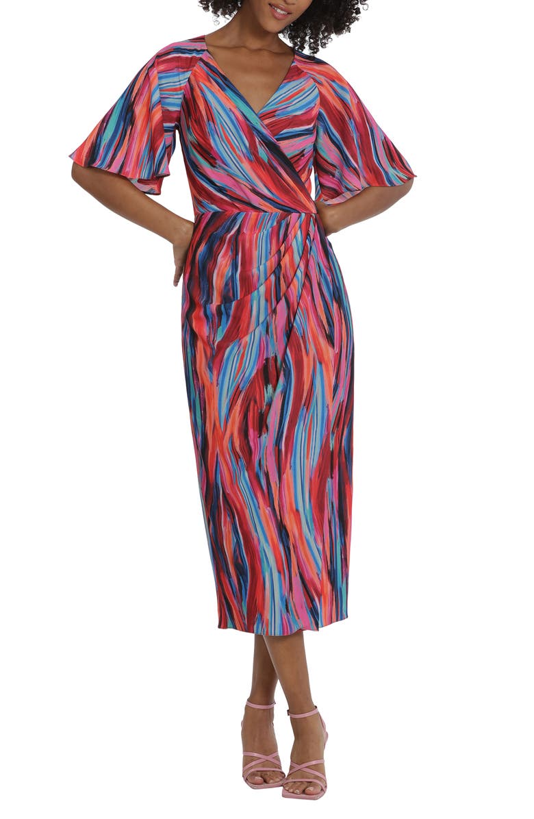 Maggy London Short Sleeve Faux Wrap Midi Dress, Main, color, 