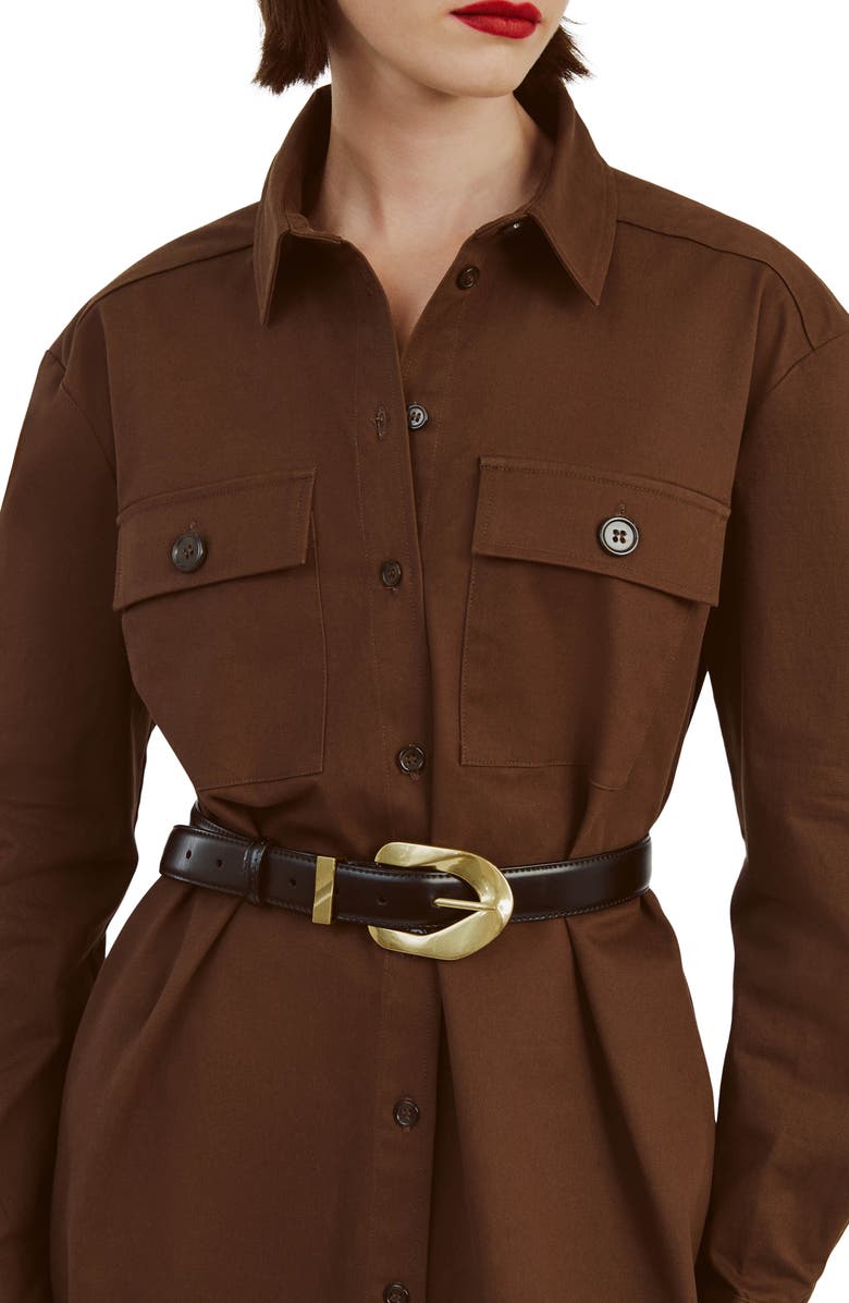 Bardot Tybi Stretch Poplin Button-Up Shirt, Alternate, color, Chocolate