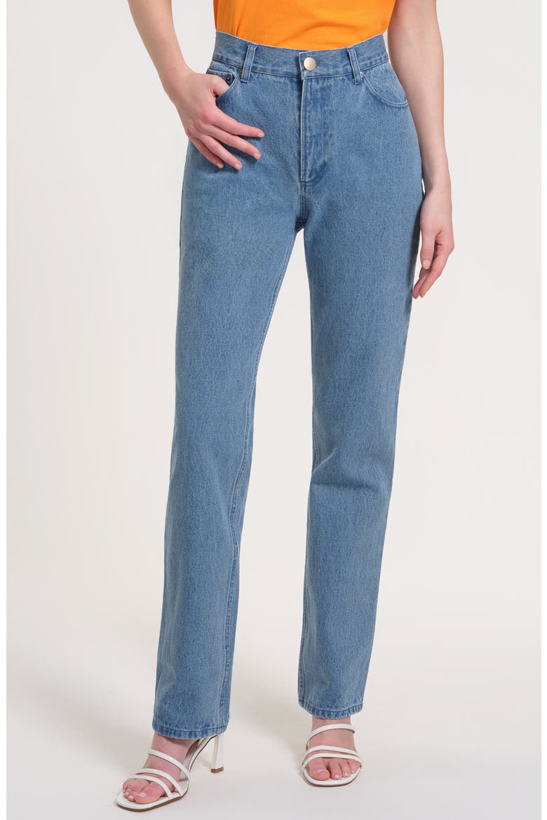 High Waist Straight Leg Jeans, Main, color, DENIM