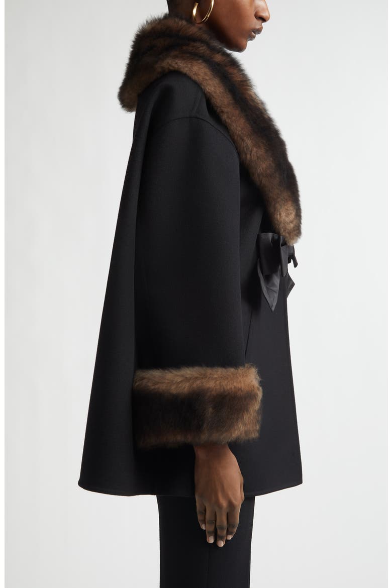 Genuine Shearling Trim Compact Wool & Cashmere Coat, Alternate, color, BLACK