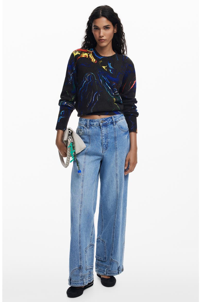 Paint Swirl Print Sweater, Alternate, color, BLACK