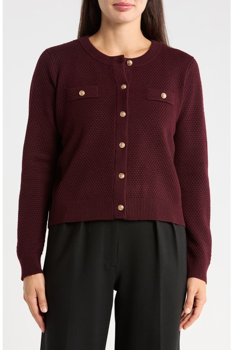 Textured Crop Cardigan, Main, color, BERRY
