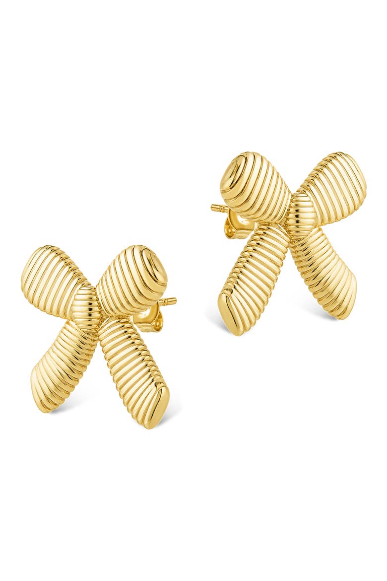 Ribbed Bow Stud Earrings, Alternate, color, GOLD