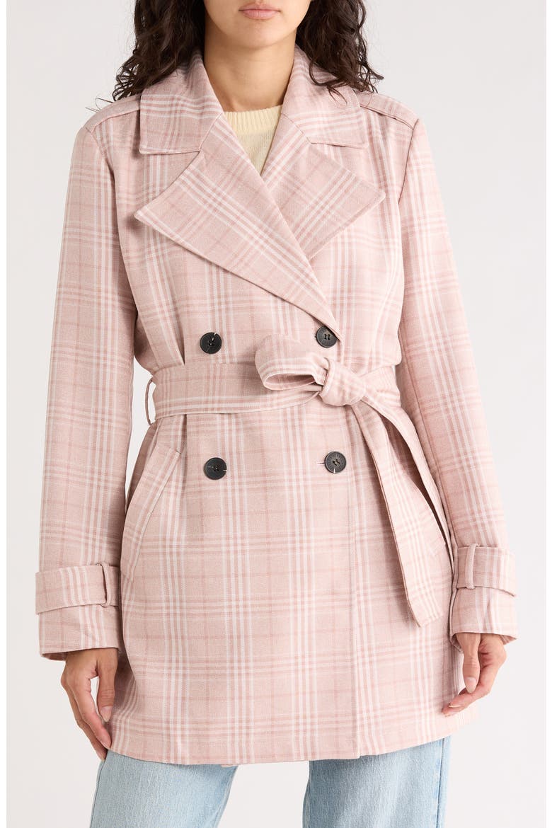 Plaid Double Breasted Trench Coat, Main, color, BLUSH PLAID