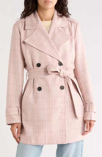 Avec Les Filles Plaid Double Breasted Trench Coat