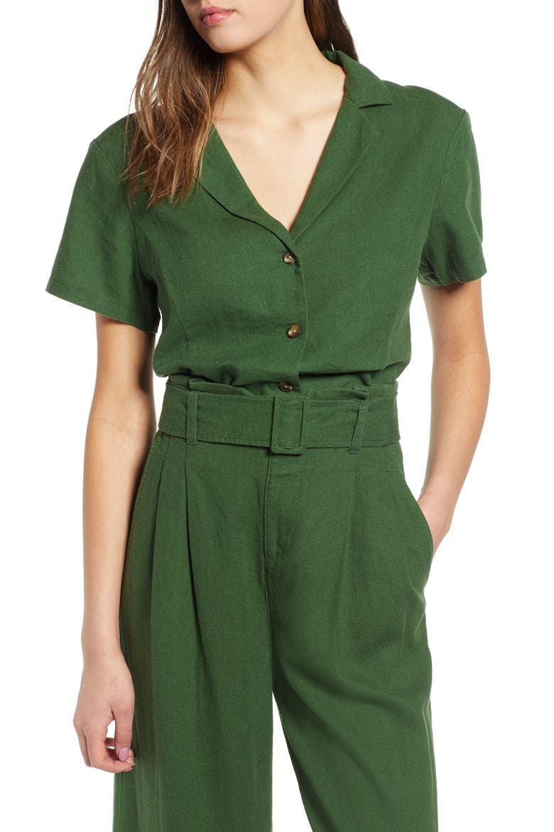Linen Blend Crop Top, Main, color, GREEN PASTURES