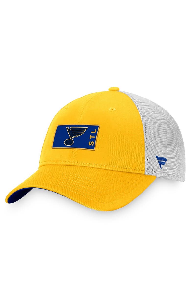 FANATICS Men's Fanatics Branded Gold/White St. Louis Blues Authentic Pro Rink Trucker Snapback Hat, Main, color, Gold