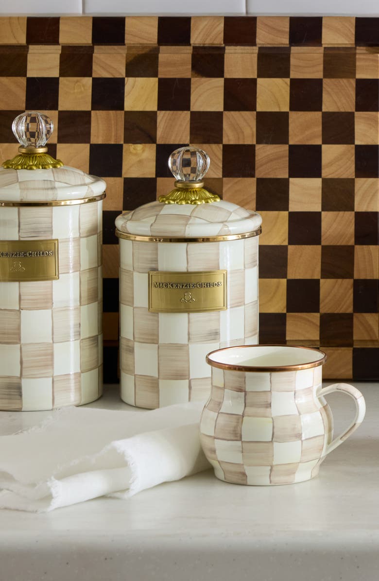 MACKENZIE CHILDS Mocha Check Medium Enameled Steel Canister, Alternate, color, Mocha
