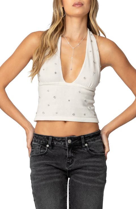 Embellished Crop Halter Top