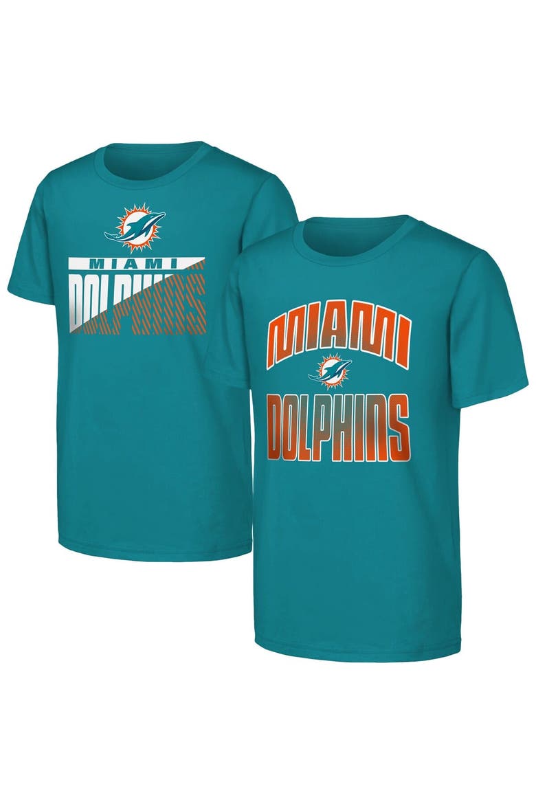 Youth Outerstuff  Aqua Miami Dolphins Never Quit 2-Pack T-Shirt Set, Main, color, Aqua