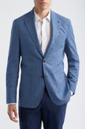 Jack Victor Hampton Blue Plaid Knit Linen & Cotton Blend Sport Coat