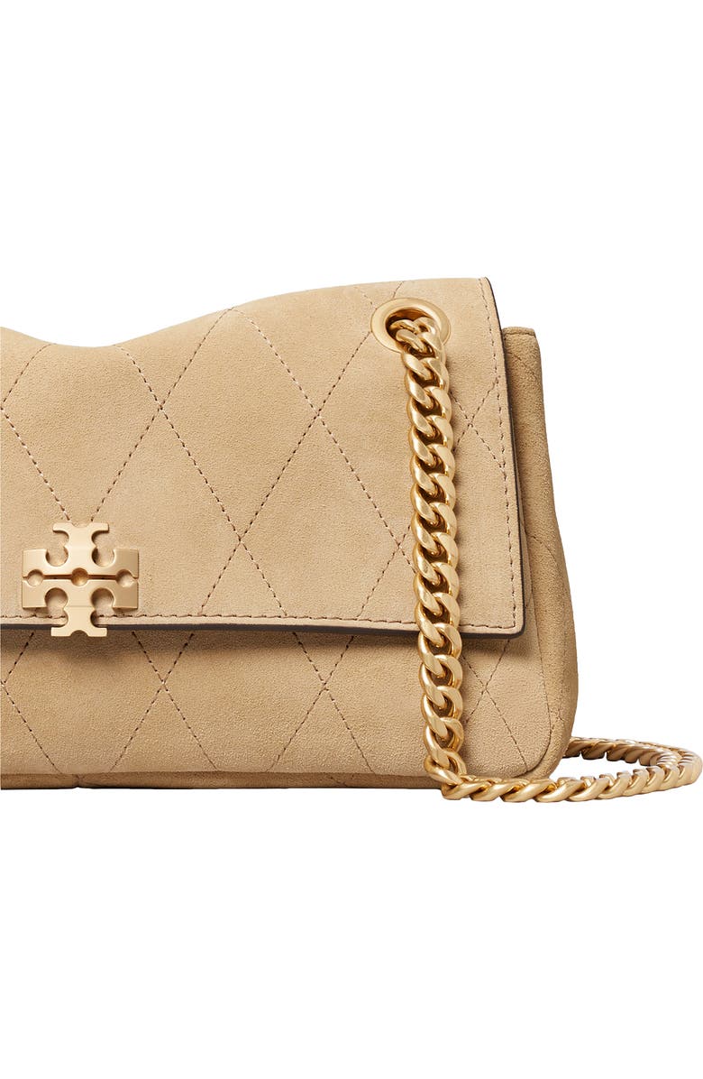 Tory Burch Charlie Quilted Suede Shoulder Bag, Alternate, color, Stone