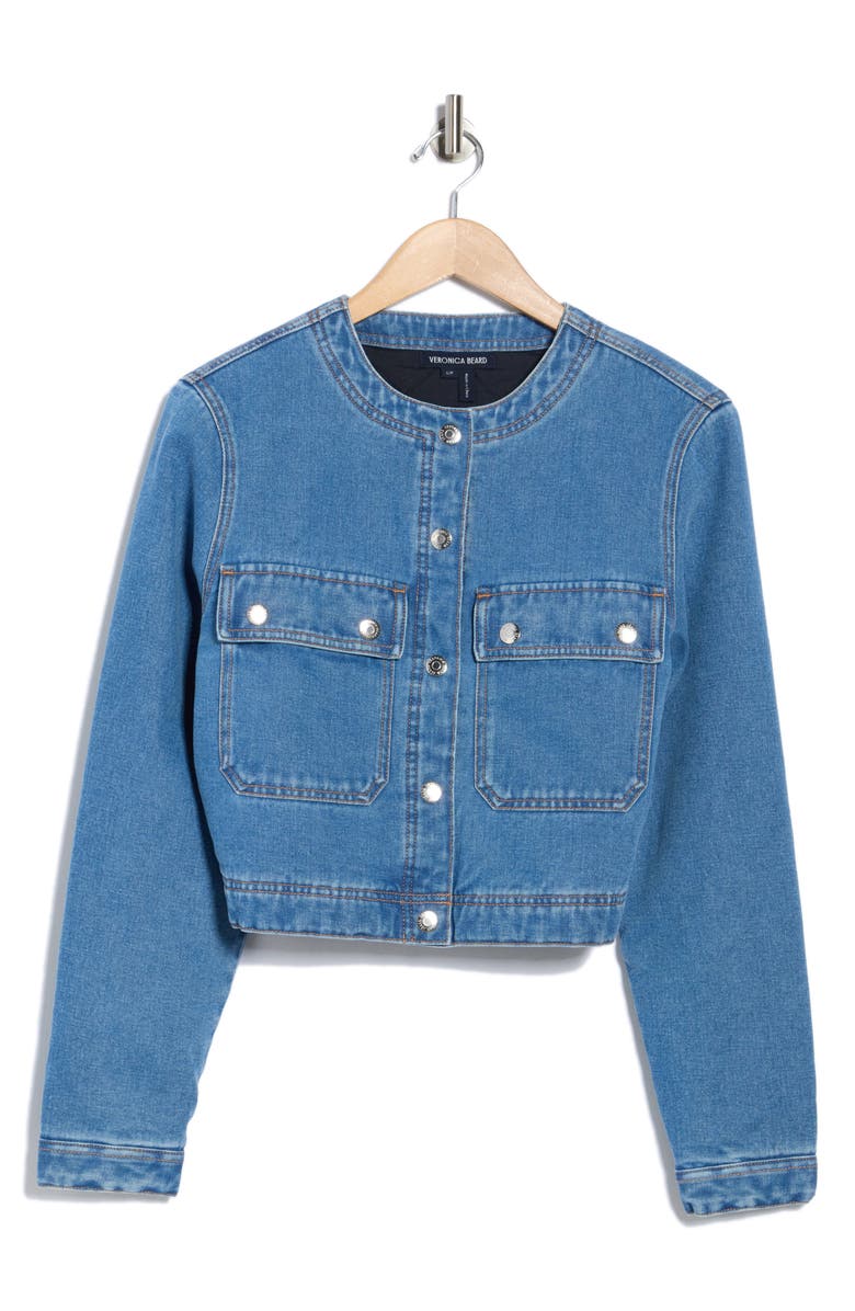 Veronica Beard Brandy Quilted Lined Crop Denim Jacket, Alternate, color, Bright Serendipity