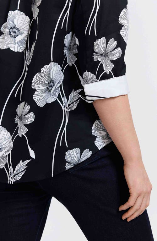 Foxcroft Agnes Poppy Print Three-quarter Sleeve Popover Top