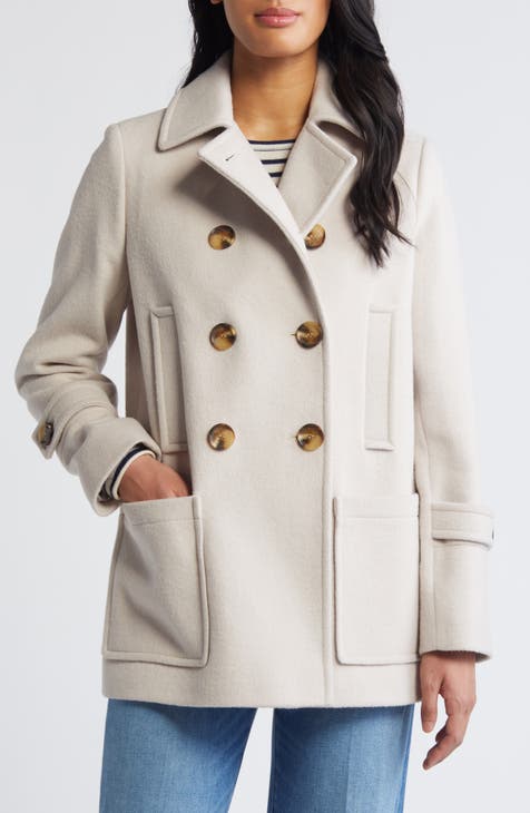 Cream pea coat womens hotsell