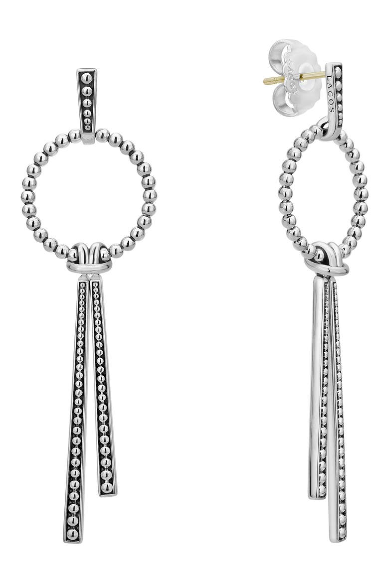 Signature Caviar Bead & Circle Drop Earrings, Alternate, color, SILVER