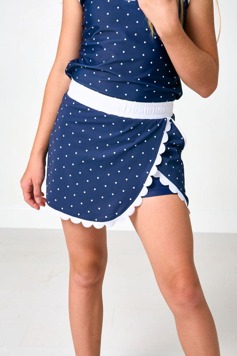 Girls Scalloped Skort, Alternate, color, Navy/White Polka Dot