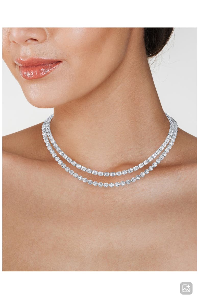 Dual Layer Cubic Zirconia Tennis Necklace, Alternate, color, RHODIUM PLATED