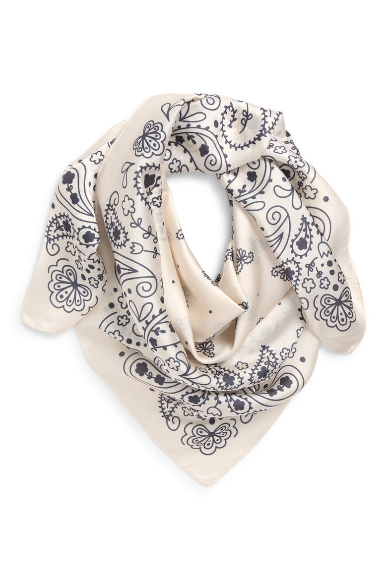 Oversize Square Satin Scarf, Alternate, color, IVORY