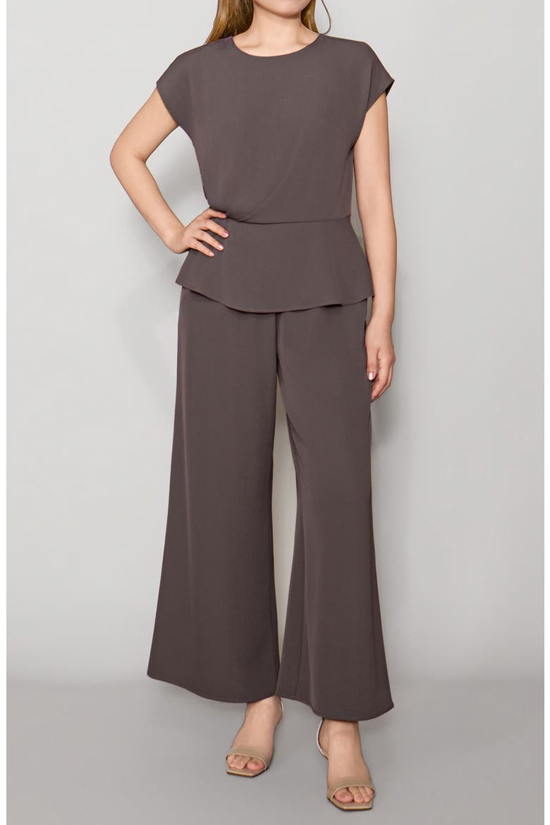 Short Sleeve Gathered Peplum Top, Alternate, color, ROBUST GREY