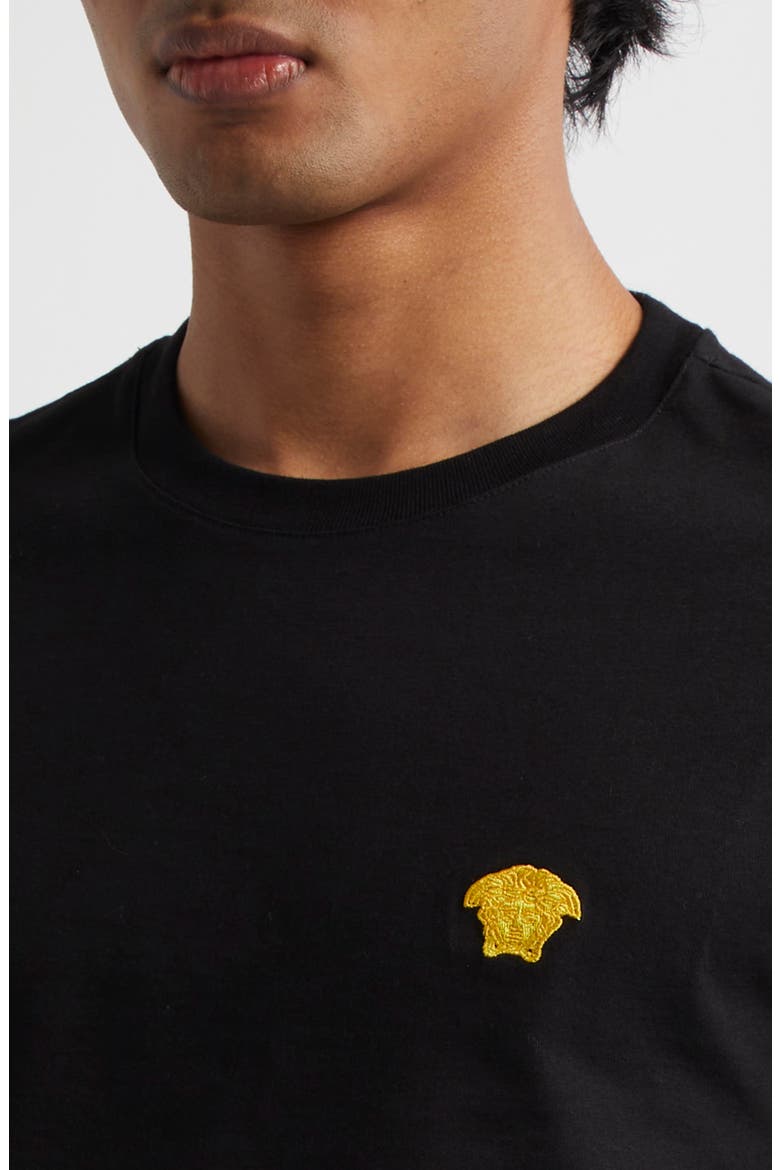 Medusa Embroidered Cotton T-Shirt, Alternate, color, BLACK