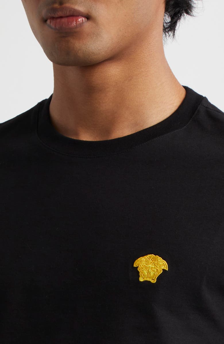 Versace Medusa Embroidered Cotton T-Shirt, Alternate, color, Black