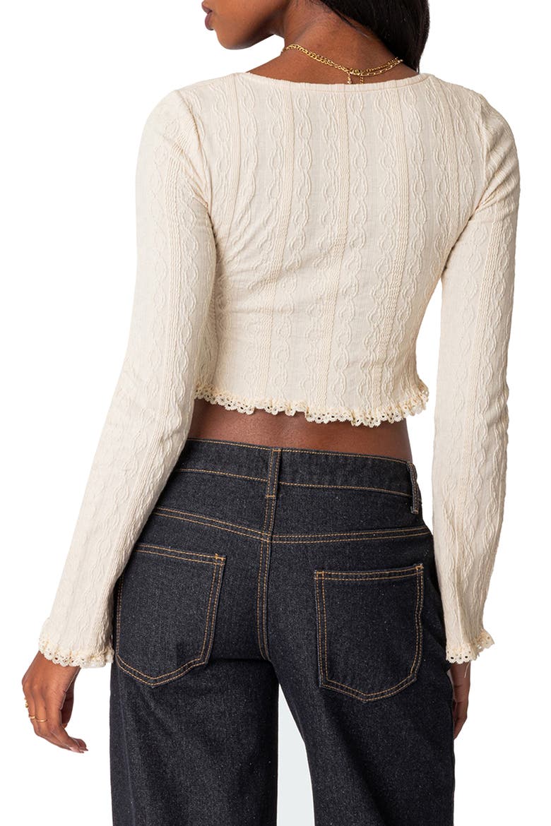 Lacey Long Sleeve Knit Crop Top, Alternate, color, CREAM