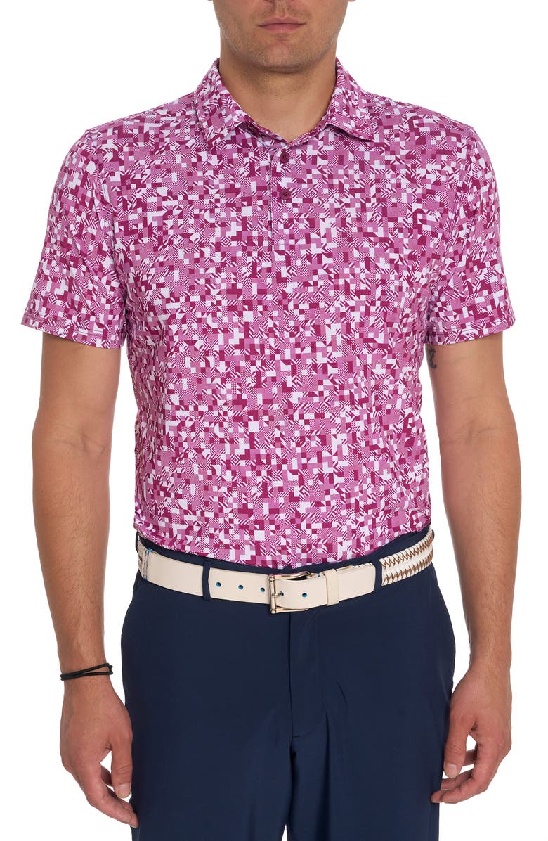 Robert Graham Wooderson Geo Print Performance Golf Polo, Main, color, Pink